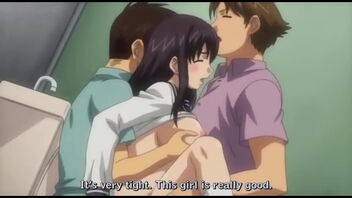 Trio womanizing perverts seducing 2 hentai sisters in the bathroom