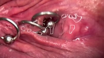 Solo girl's wet and rosy honeypot close up getting off with spunk inwards