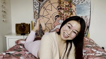 First time: Pretty Asian doll is very happy to perform a solo vid for us.